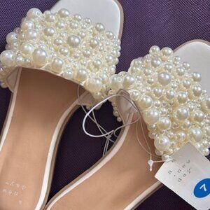 Women's Jasmine Pearl Slide Sandals with Memory Foam Insole - A New Day™ Cream